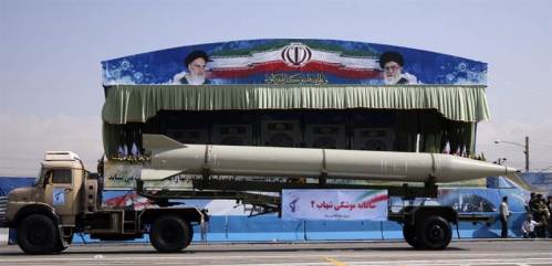 An Iranian Shehab-2 missile on parade (Reuters).